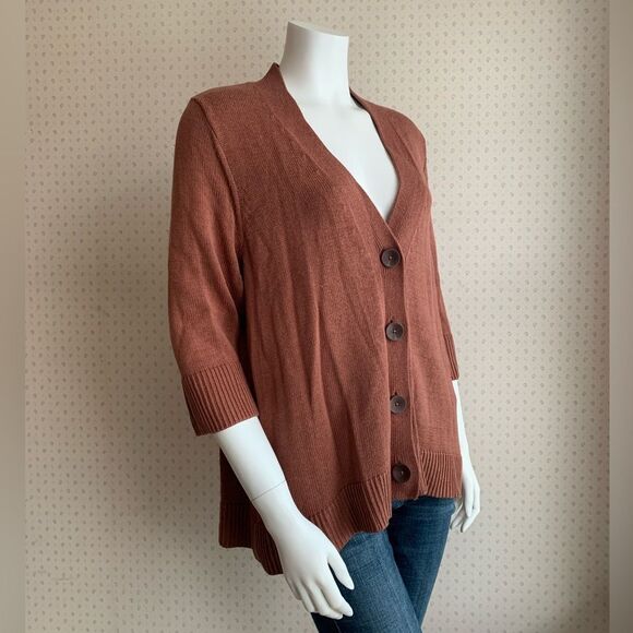 J. Jill Rusty Brown Oversized Button Front Cardigan Sweater Sz Small PW 6 - Picture 3 of 8